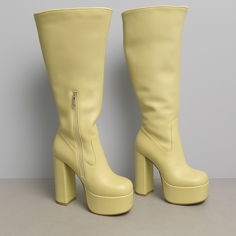 Yellow Knee-High Platform Boots